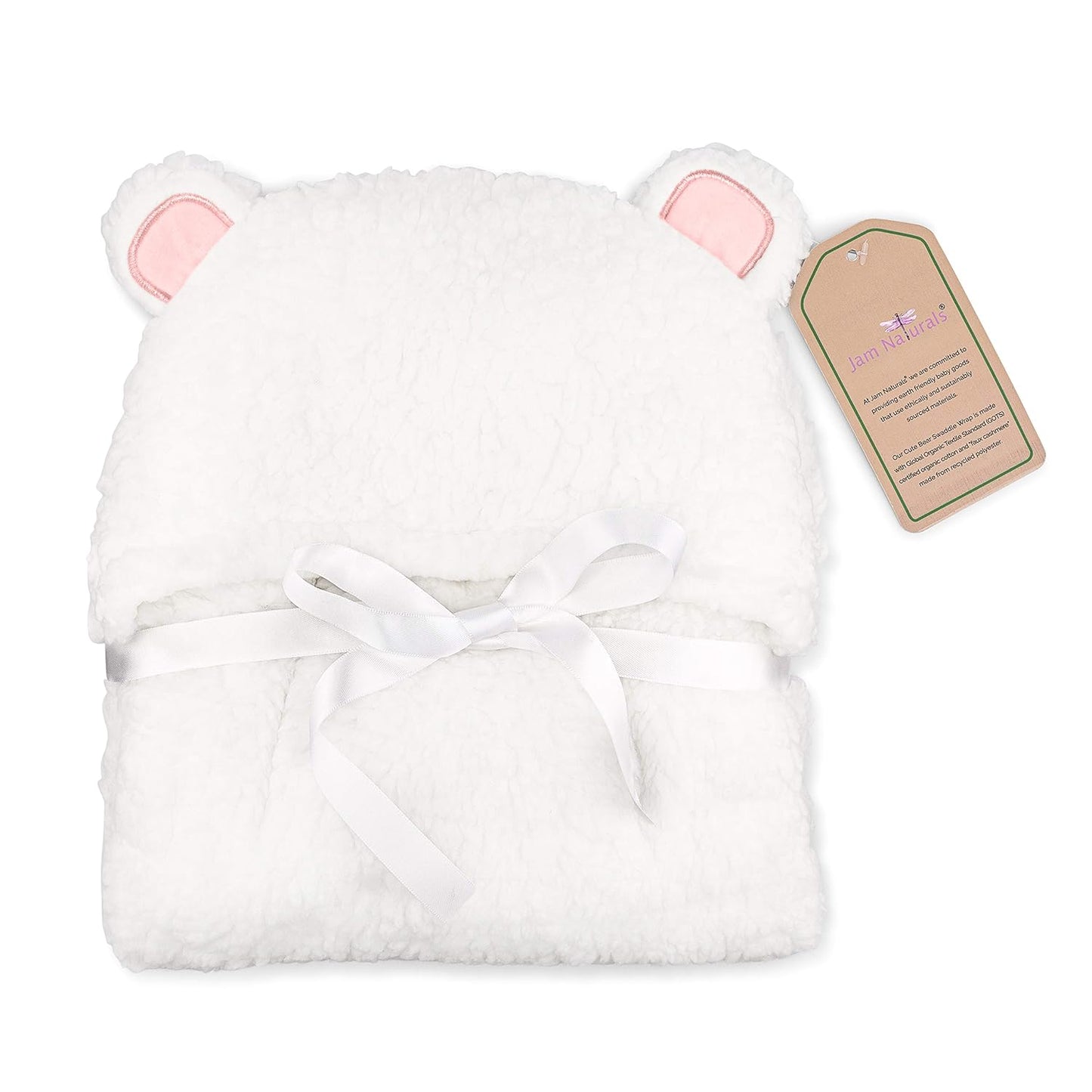 Baby Swaddle Blanket, Cute Bear Organic Cotton Receiving Swaddling Wrap, Newborn Baby Girl Soft Plush Sherpa Registry Gift, Pink, 0-3 Months