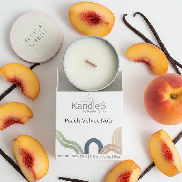 Peach Velvet Noir Luxury Candle | 8oz Non-Toxic Soy Candle with Wooden Wick | Clean Burn