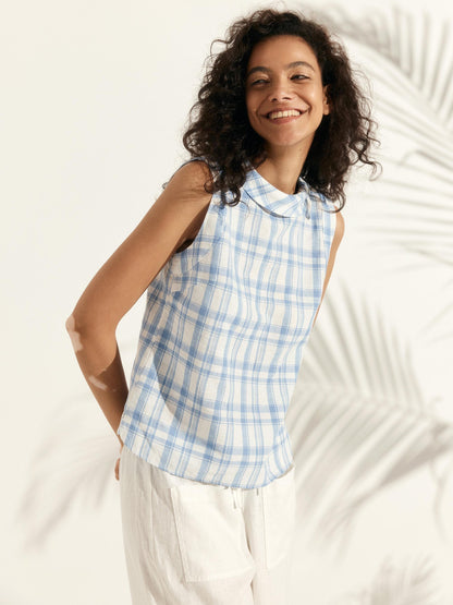100% Linen Draped Collar Tank Top JACQUELINE