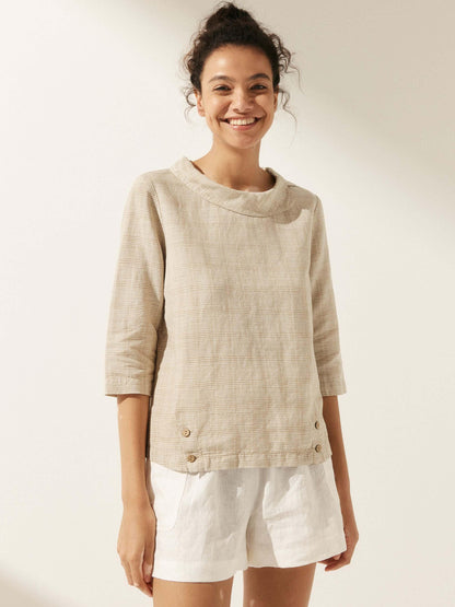 Linen Round Soft-Fold Collar Top LAURA