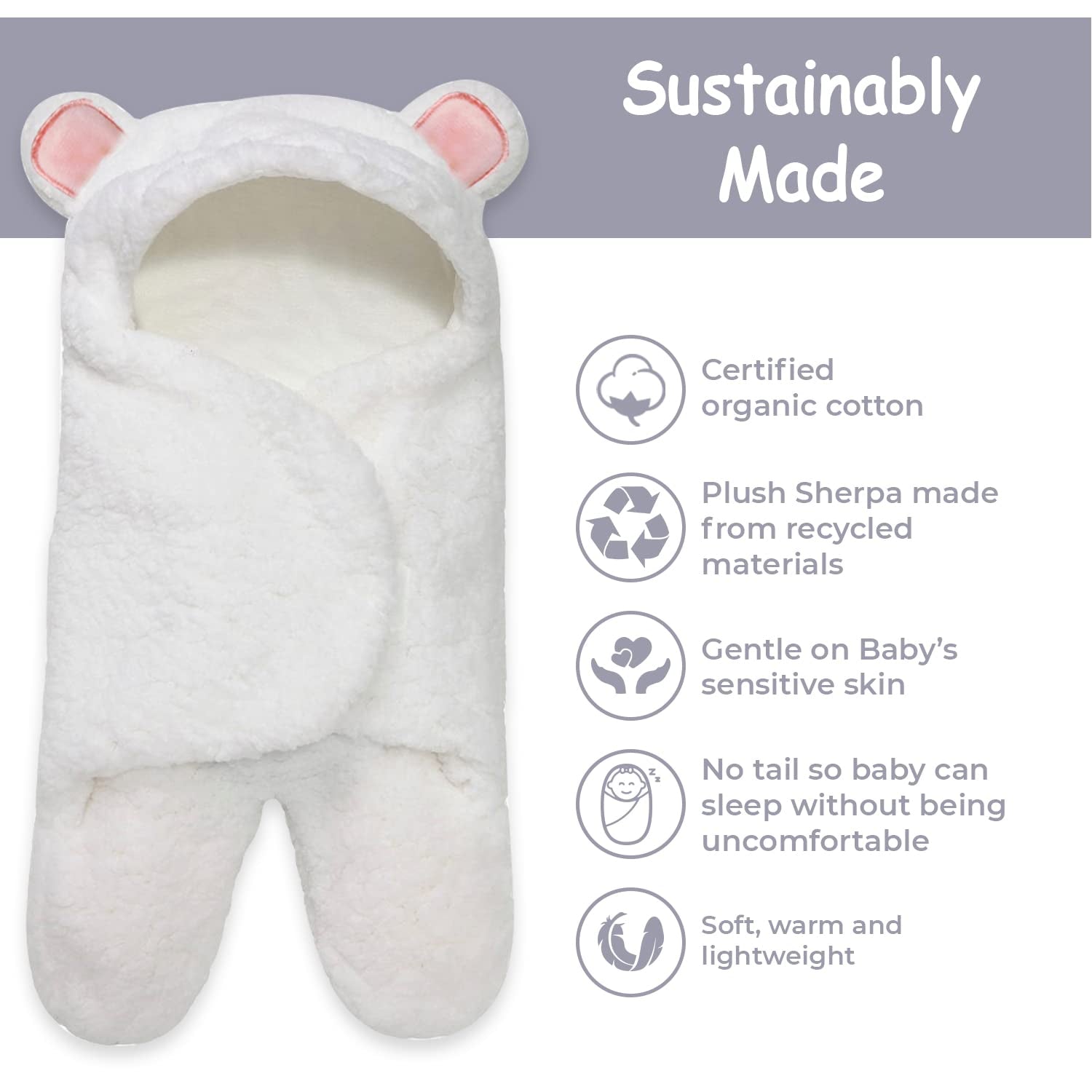 Baby Swaddle Blanket, Cute Bear Organic Cotton Receiving Swaddling Wrap, Newborn Baby Girl Soft Plush Sherpa Registry Gift, Pink, 0-3 Months