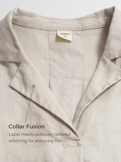 100% Linen Blazer-Inspired Pullover Top DINA