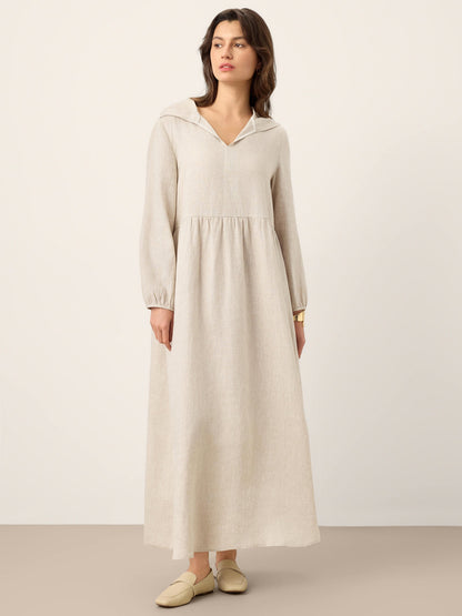 100% Linen Sculpted-Hood Caftan Maxi Dress LINETTE