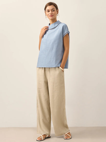Linen Cutout Turtleneck Top QUINN
