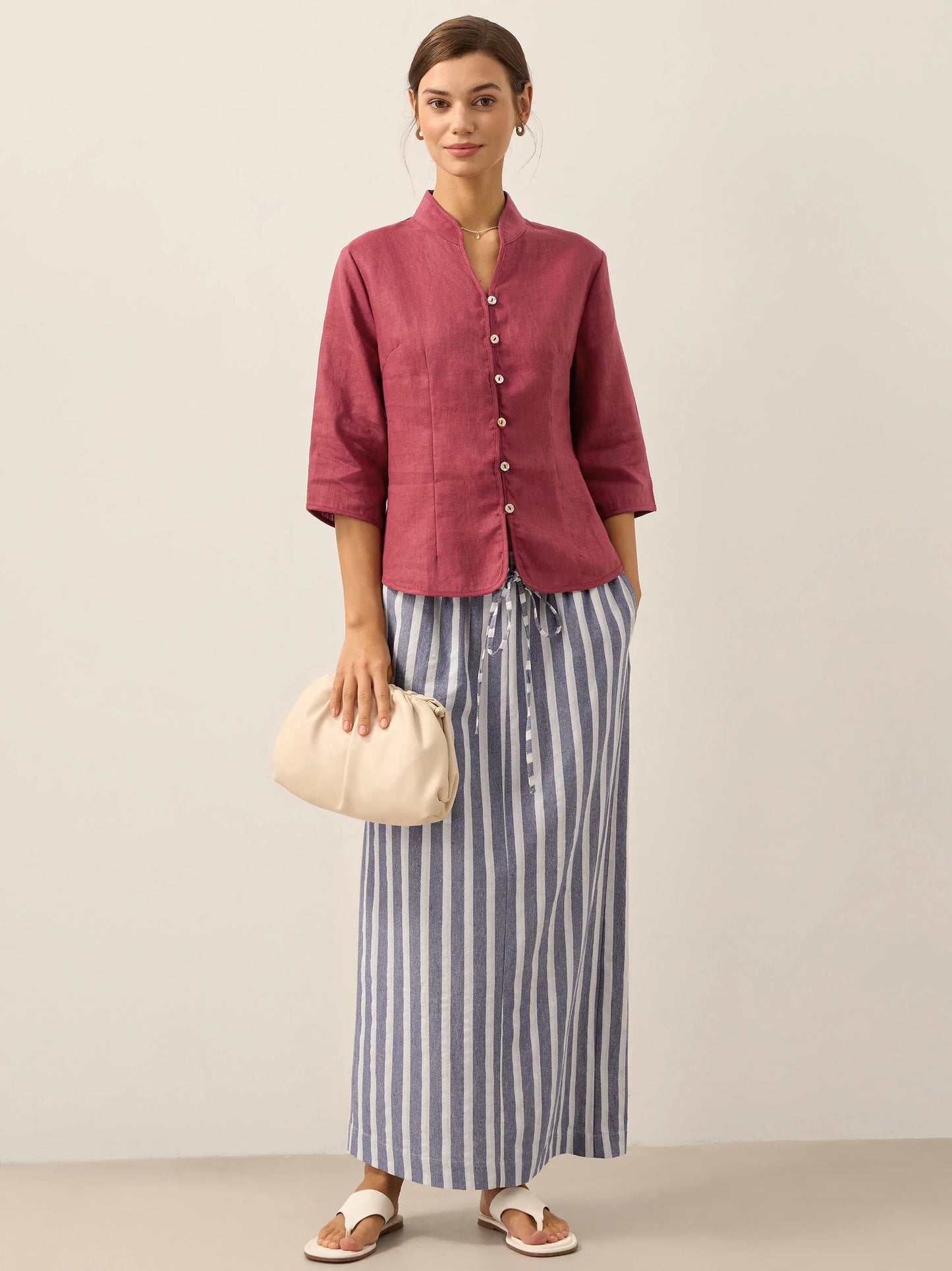100% Linen Hand Button Fitted Jacket AMELIA