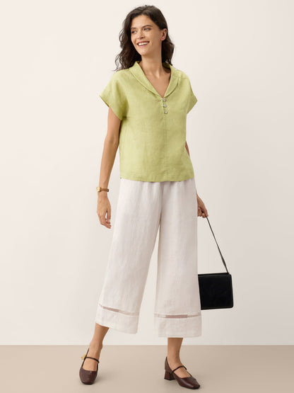 100% Linen Lace Trim Cropped Pants GILLIAN