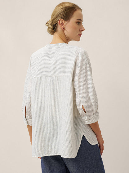 100% Linen Striped Three-Quarter Sleeve Shirt SKYLAR