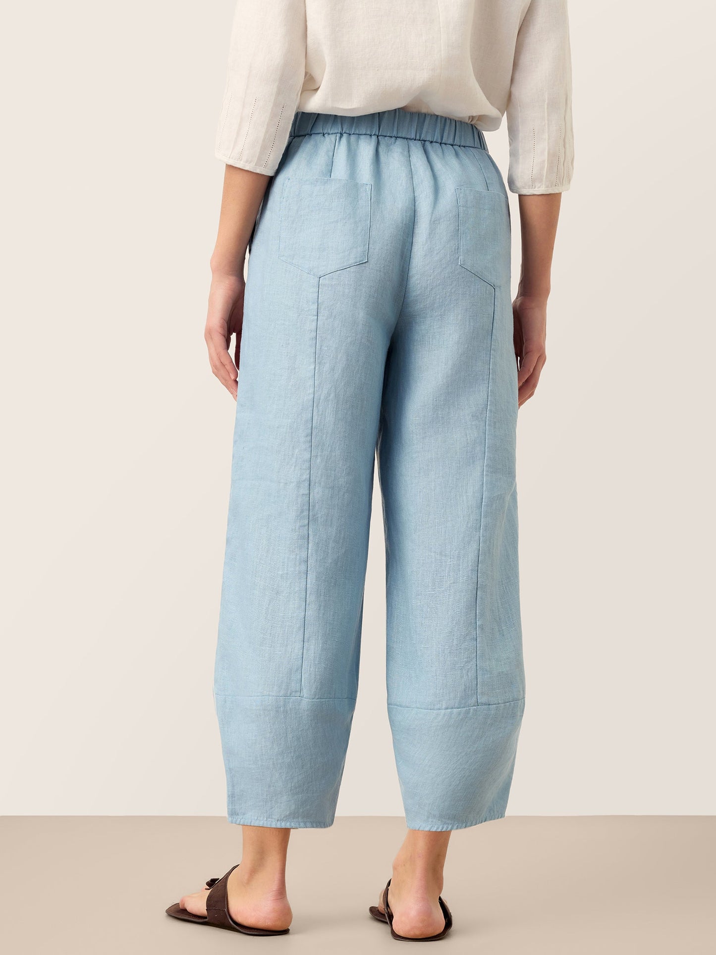 100% Linen Tapered Cropped Pull-On Trousers LORETTA