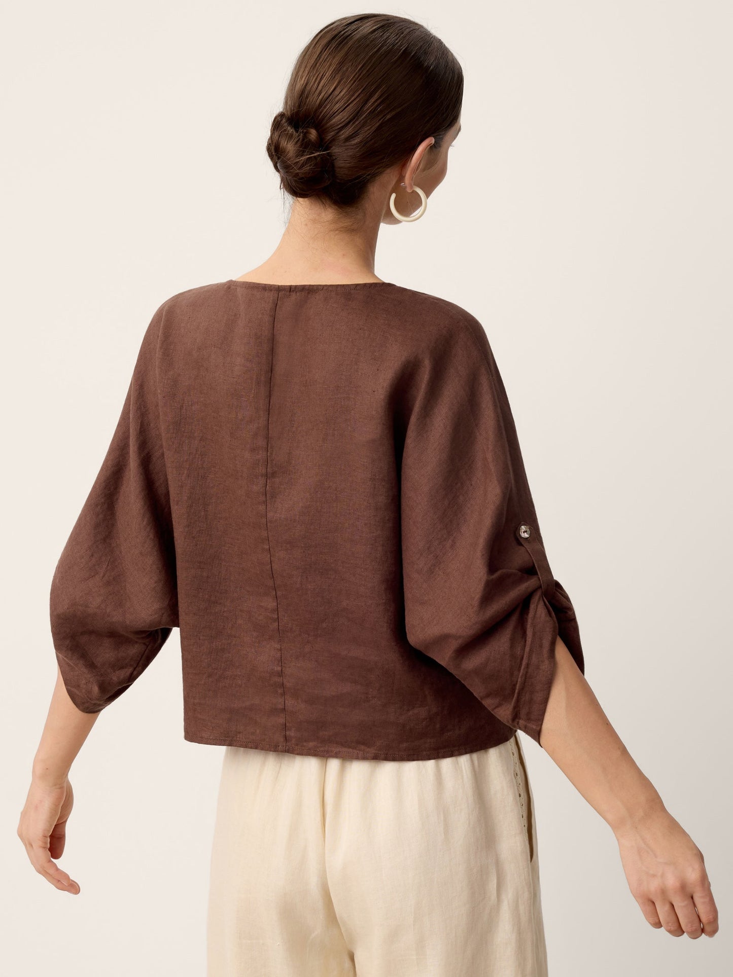 100% Linen Twist-Hem Batwing Top LAVENA