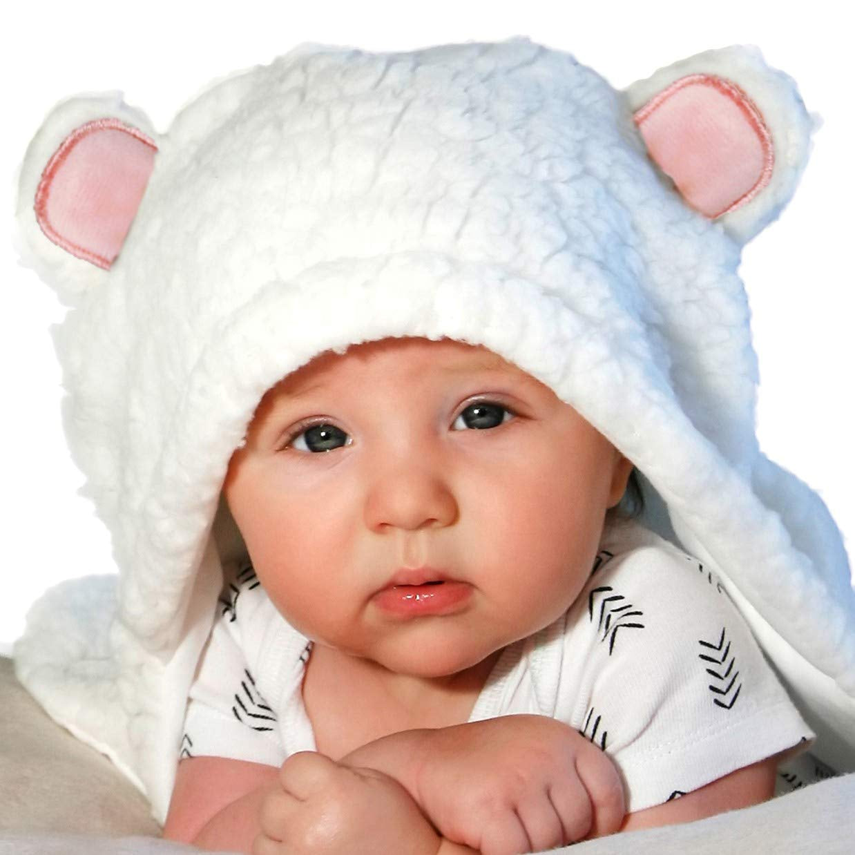 Baby Swaddle Blanket, Cute Bear Organic Cotton Receiving Swaddling Wrap, Newborn Baby Girl Soft Plush Sherpa Registry Gift, Pink, 0-3 Months
