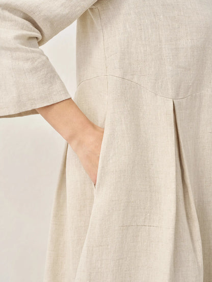 100% Linen Bateau Neck Pleated Maxi Dress ABIGAIL