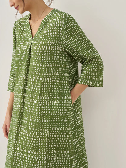 100% Linen V-Neck Dot Midi Dress LIRA