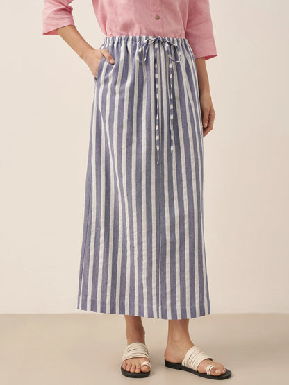 Linen Striped Drawstring Skirt ELISE