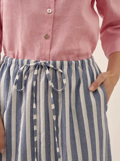 Linen Striped Drawstring Skirt ELISE
