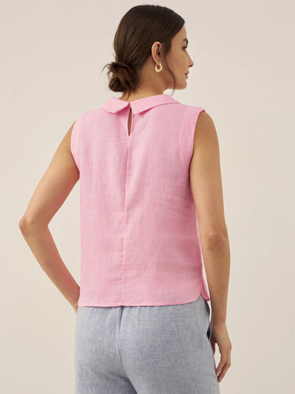 100% Linen Draped Collar Tank Top JACQUELINE
