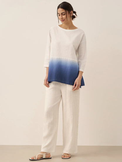 Linen White Boat Neck Oversized Top AVA