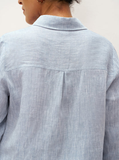 100% Linen Buttoned Closure Color-Blocked Shirt JANICE