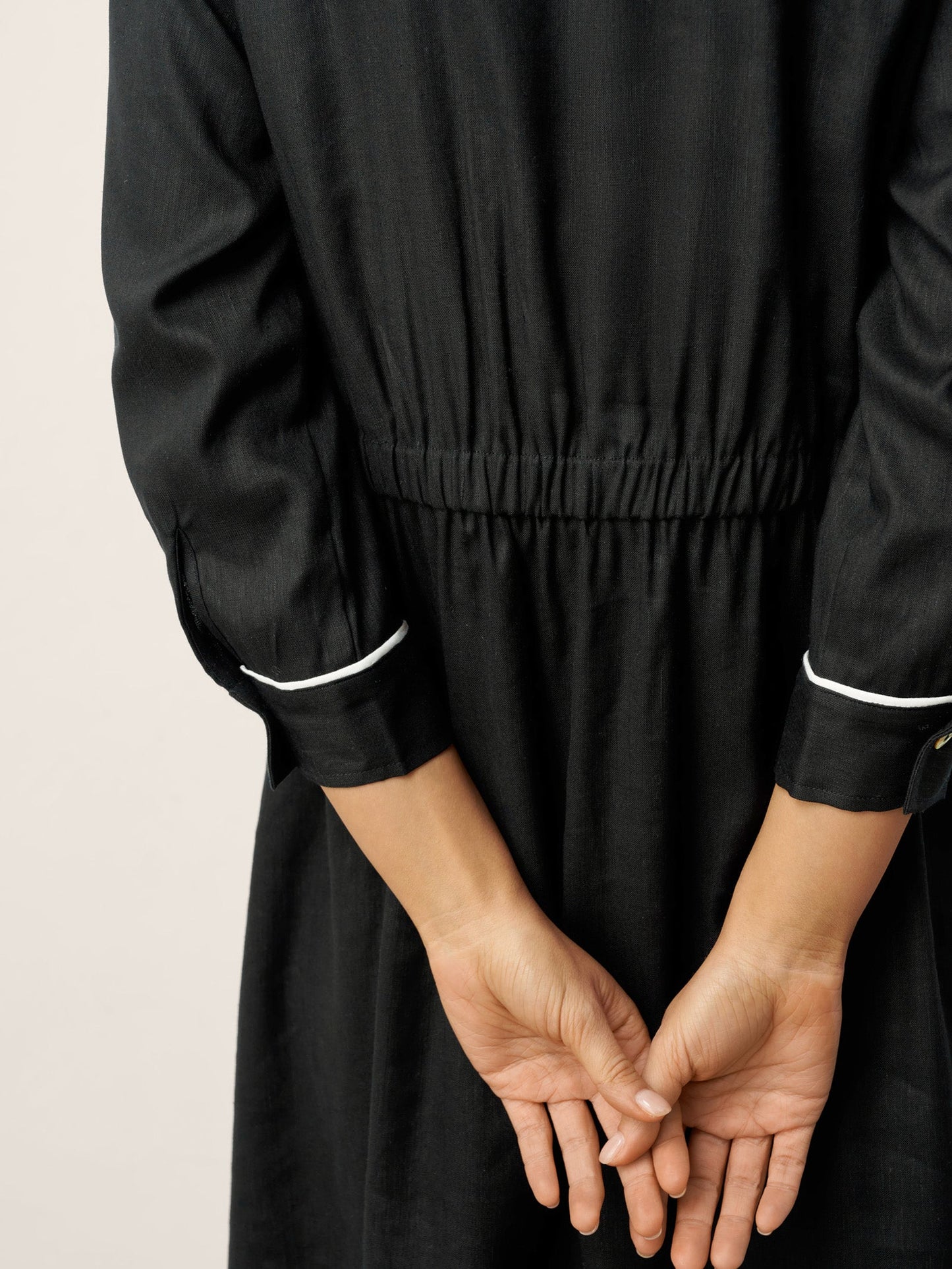 Linen-Lyocell Contrast Trim Gathered Maxi Dress NYX