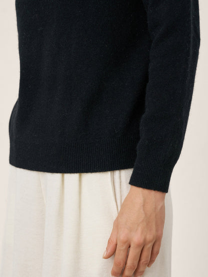 Premium Cashmere Blend Hand-Finished Seamless Mock Neck Ribbed Sweater RHEA