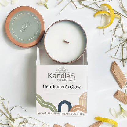 Gentlemen’s Glow Luxury Candle | 8oz Non-Toxic Soy Candle with Wooden Wick | Clean Burn