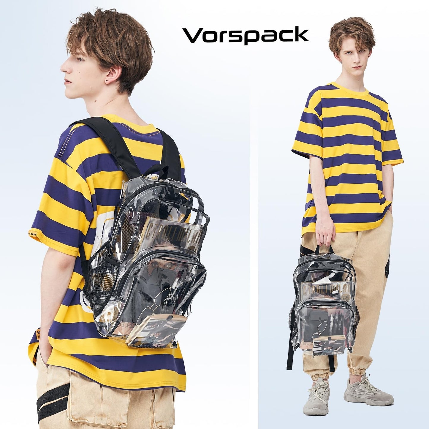 Clear Backpack Heavy Duty PVC Transparent Bookbag See through Shoulder Tote Bag