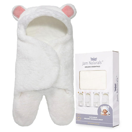Baby Swaddle Blanket, Cute Bear Organic Cotton Receiving Swaddling Wrap, Newborn Baby Girl Soft Plush Sherpa Registry Gift, Pink, 0-3 Months