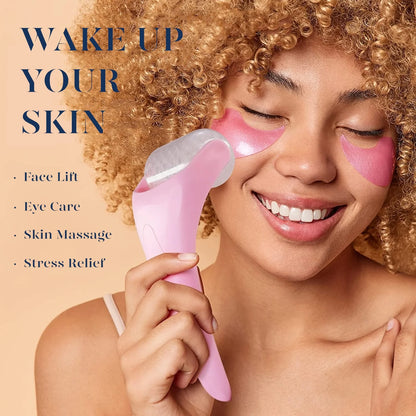 Ice Roller for Face & Gua Sha, Ice Face Roller Reduces Puffiness Skin Toning Devices, Pink