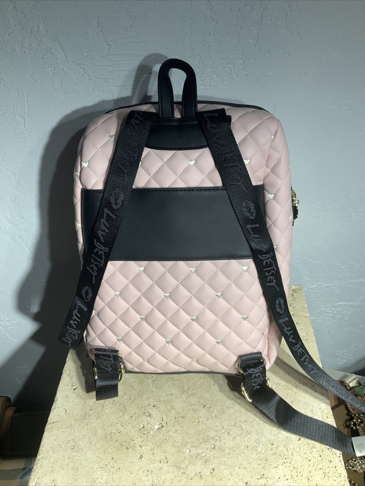 Luv Betsey Johnson LBJAX Quilted Pink/White Combo Backpack Detachable Crossbody