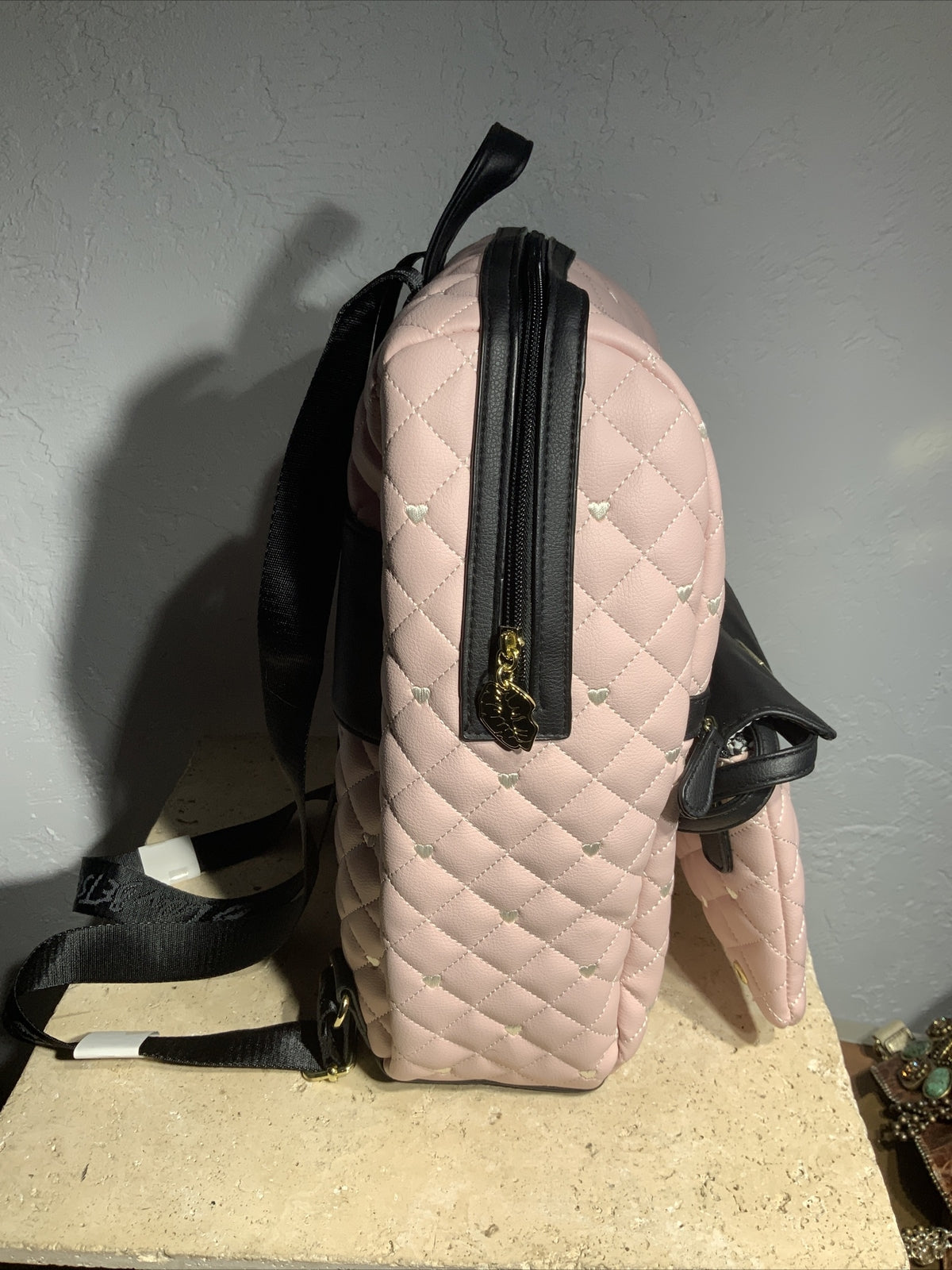 Luv Betsey Johnson LBJAX Quilted Pink/White Combo Backpack Detachable Crossbody