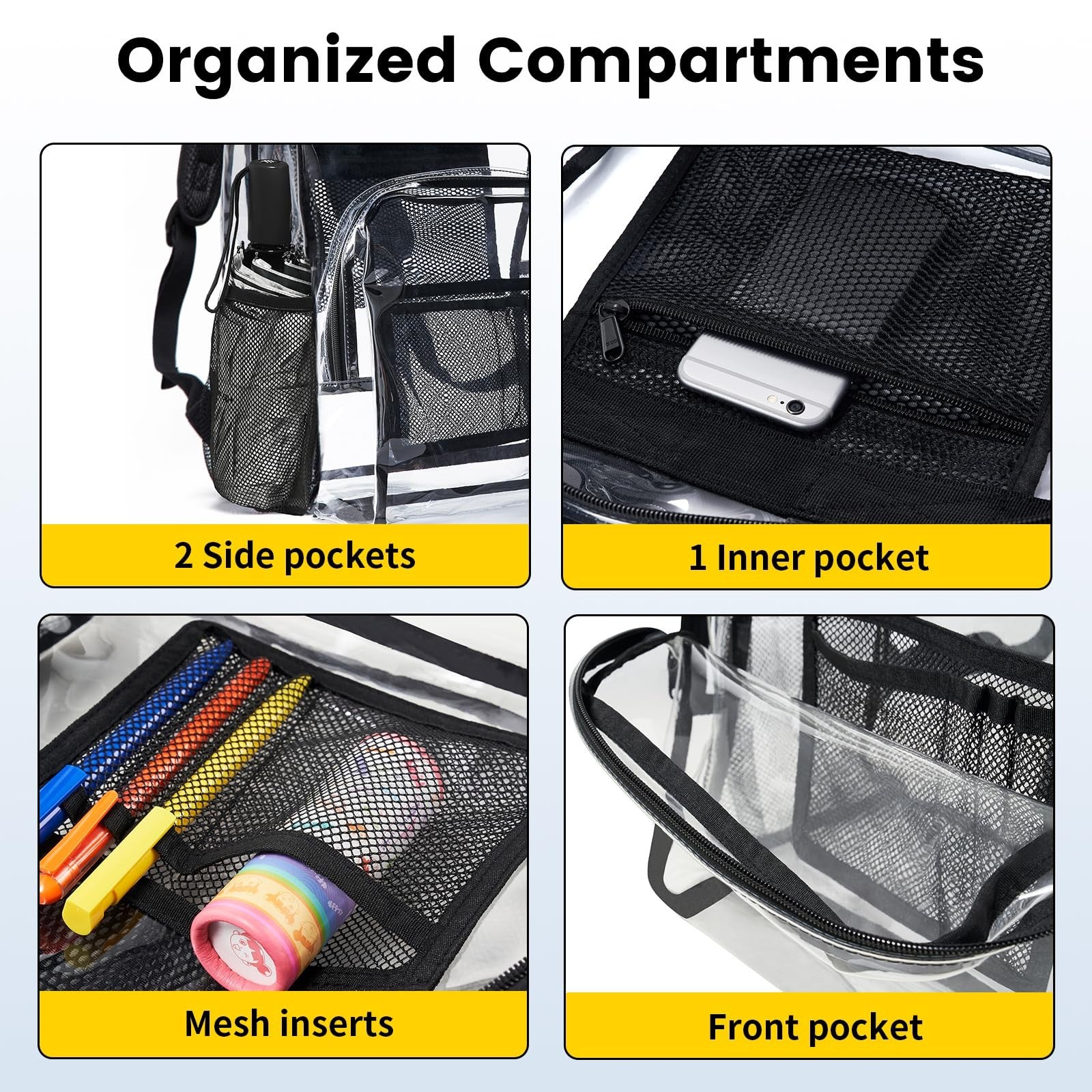 Clear Backpack Heavy Duty PVC Transparent Bookbag See through Shoulder Tote Bag