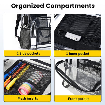 Clear Backpack Heavy Duty PVC Transparent Bookbag See through Shoulder Tote Bag