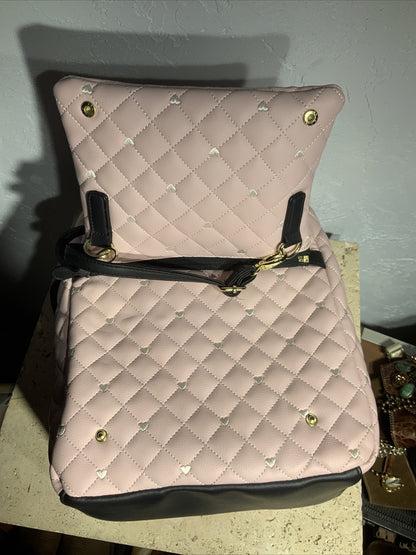 Luv Betsey Johnson LBJAX Quilted Pink/White Combo Backpack Detachable Crossbody