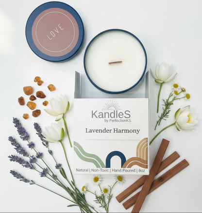 Lavender Harmony Luxury Candle | 8oz Non-Toxic Soy Candle with Wooden Wick | Clean Burn