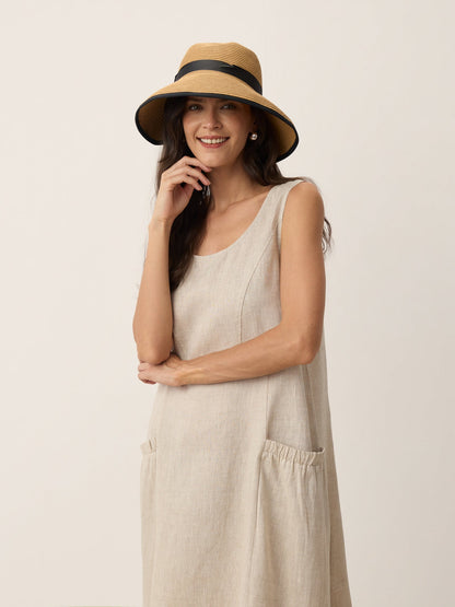 Handwoven Paper Straw Wide-Brim Sun Hat With Bow
