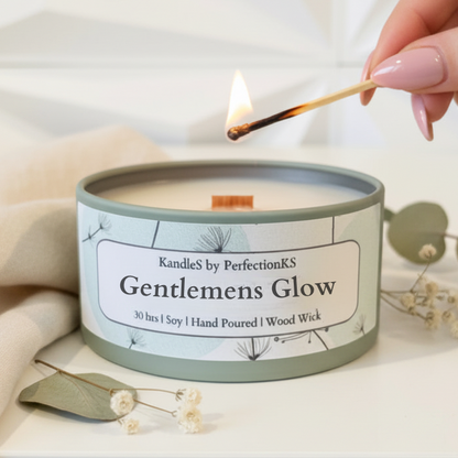 Gentlemen’s Glow Luxury Candle | 8oz Non-Toxic Soy Candle with Wooden Wick | Clean Burn