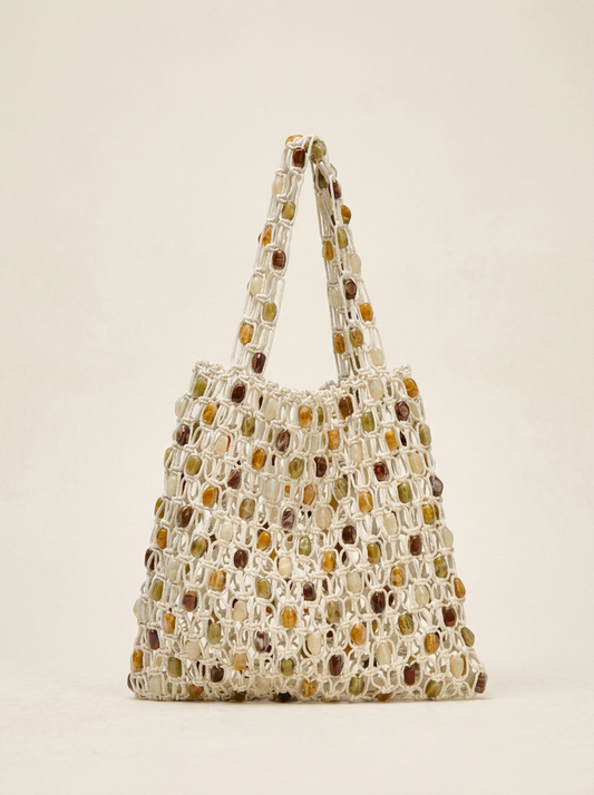 Artisanal Handwoven Gem Bead Crochet Tote Bag