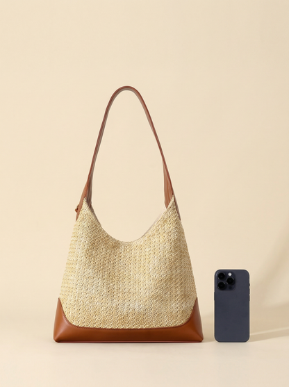 Artisanal Handwoven Colorblock Bucket Bag for Effortless Coastal Style