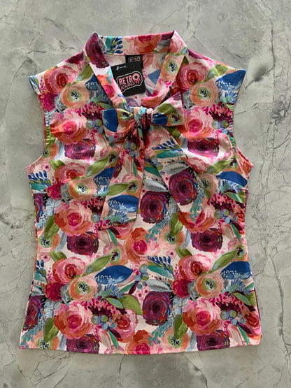 Watercolor Floral Bow Top - XS only, 1 left!