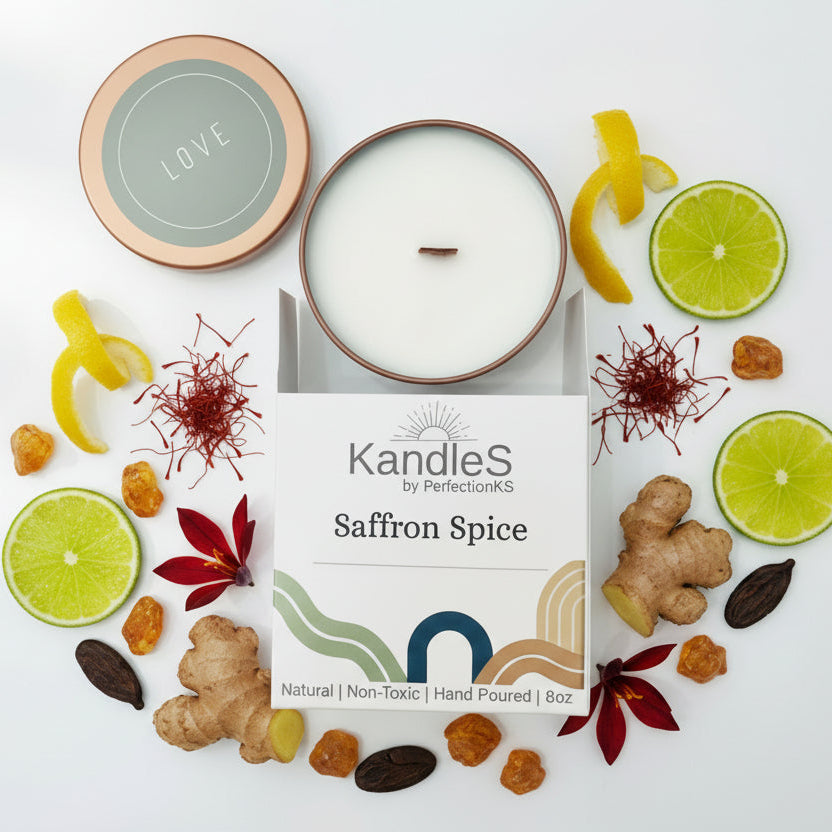 Saffron Spice Luxury Candle | 8oz Non-Toxic Soy Candle with Wooden Wick | Clean Burn