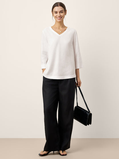 Linen-Lyocell V-Neck Button Detail Overtop ODETTE