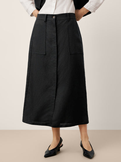 Linen-Lyocell Patch Pocket Placket Skirt LYRA