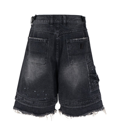 NOIR DISTRESSED CARGO SHORTS