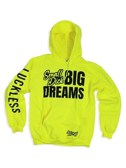Small Dick Big Dreams | Funny Black and Neon Yellow Adult Hoodie