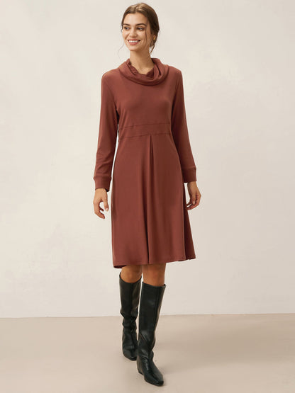 Lyocell Wool Draped Neck Stretch Midi Dress KIRA