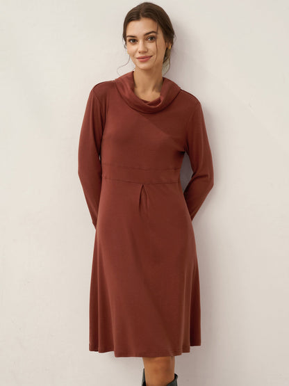 Lyocell Wool Draped Neck Stretch Midi Dress KIRA