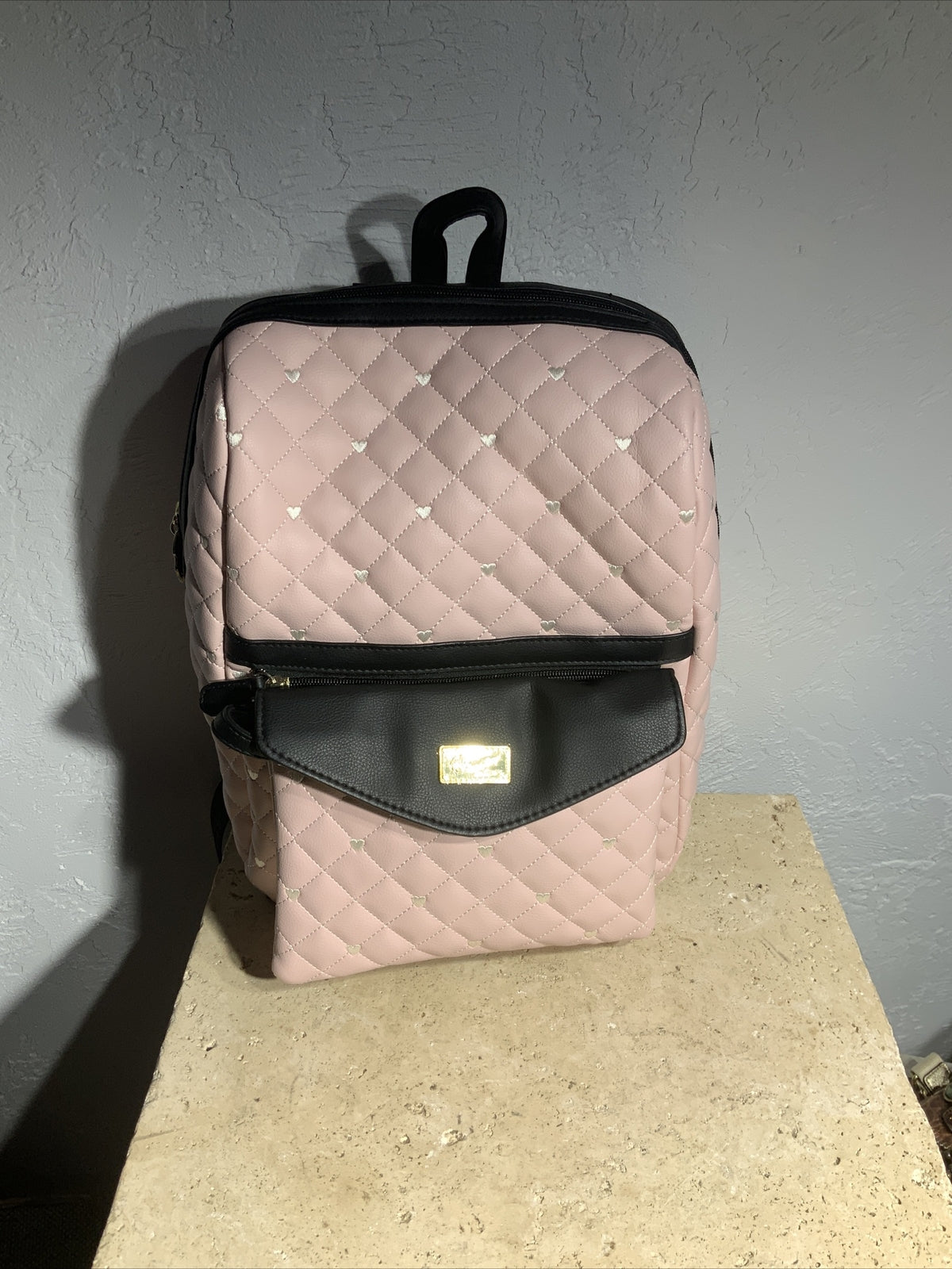 Luv Betsey Johnson LBJAX Quilted Pink/White Combo Backpack Detachable Crossbody