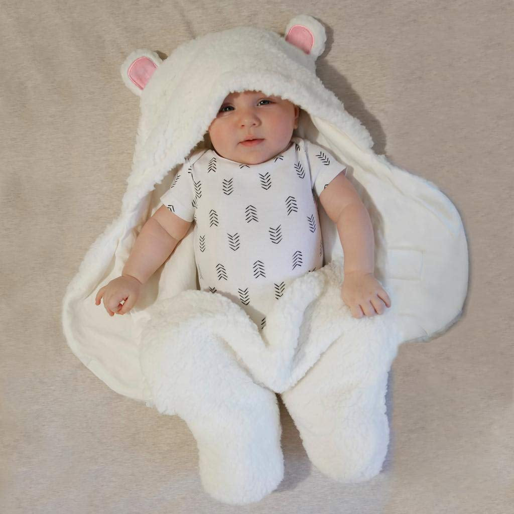 Baby Swaddle Blanket, Cute Bear Organic Cotton Receiving Swaddling Wrap, Newborn Baby Girl Soft Plush Sherpa Registry Gift, Pink, 0-3 Months