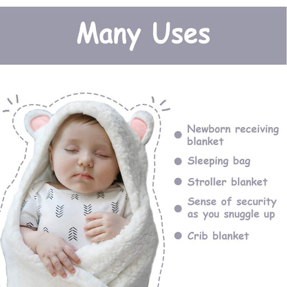 Baby Swaddle Blanket, Cute Bear Organic Cotton Receiving Swaddling Wrap, Newborn Baby Girl Soft Plush Sherpa Registry Gift, Pink, 0-3 Months