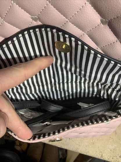 Luv Betsey Johnson LBJAX Quilted Pink/White Combo Backpack Detachable Crossbody