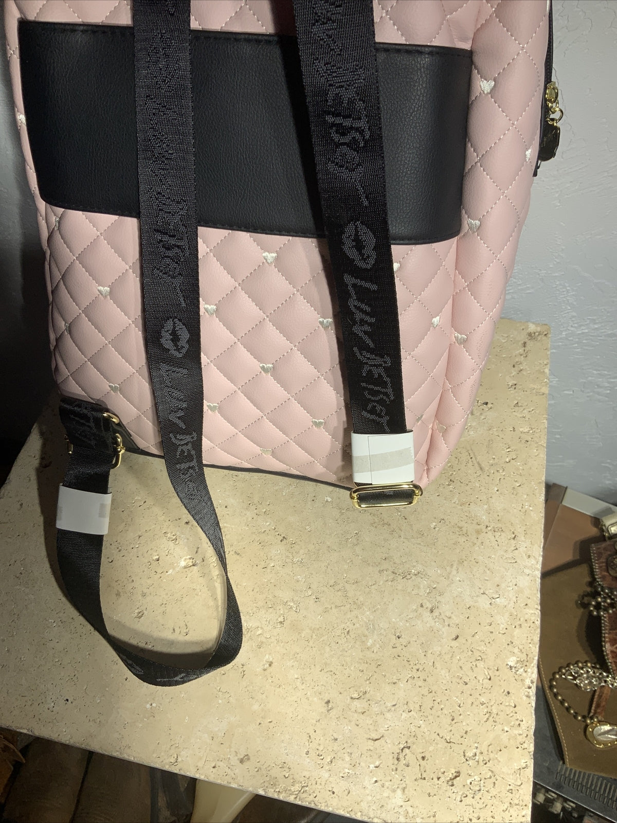 Luv Betsey Johnson LBJAX Quilted Pink/White Combo Backpack Detachable Crossbody